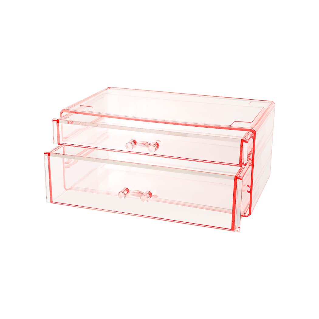 VIO Acrylic jewelry Cosmetic Makeup Vanity Organizer Case - 2 Drawer (pink shade)