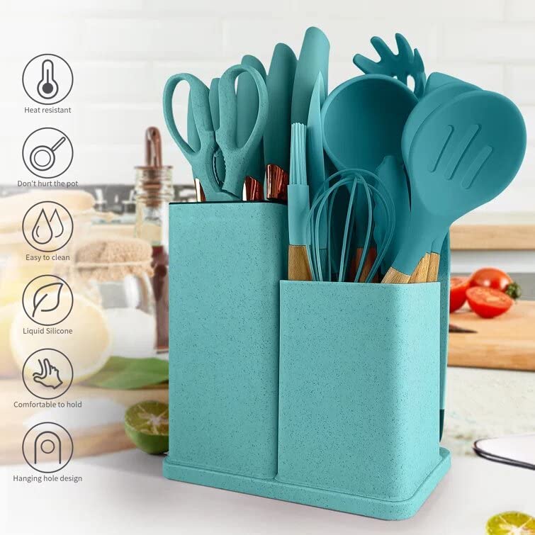 VIO Kitchenware Cooking Utensils Set, Silicone Kitchen Gadgets Utensil Set for Nonstick Cookware with Wooden Handle, Spatula Spoon Turner, Non-Toxic & Non-Stick, Heat-Resistant (GREY)