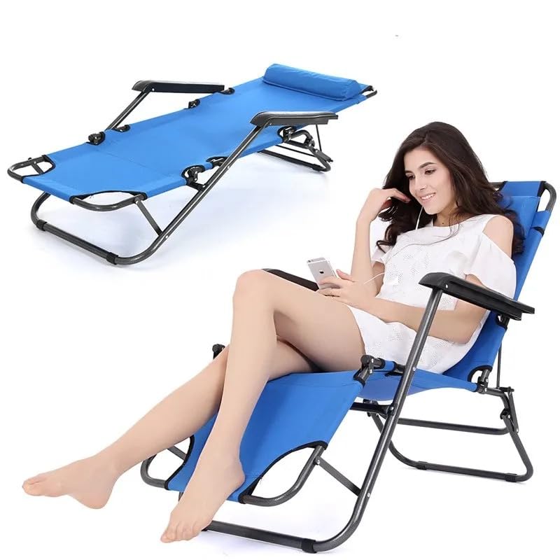 VIO Foldable Chaise Bed,Portable Lightweight Adjustable Outdoor Reclining Chair with Headrest, Sun Lounger for Garden,Patio,Pool,Beach,Picnic,Barbecue,Camping,Backyard (153 * 45 * 80CM) (Blue)