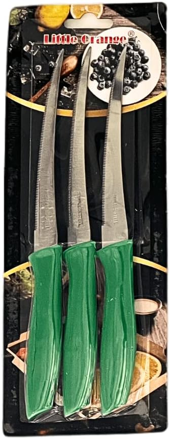 VIO Knives for Chopping Vegetable, Fruits, Meat, 22 CM Kitchen Knife Stainless Steel with Serrated Edges Contoured Handles for Soft Grip, Pack of 2 (GREEN)