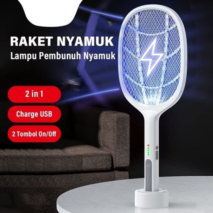 VIO Mosquito Killer Racket Rechargeable Handheld Electri Fly Swatter Mosquito Killer Racket Bat with UV Light Lamp Racket USB Charging Base