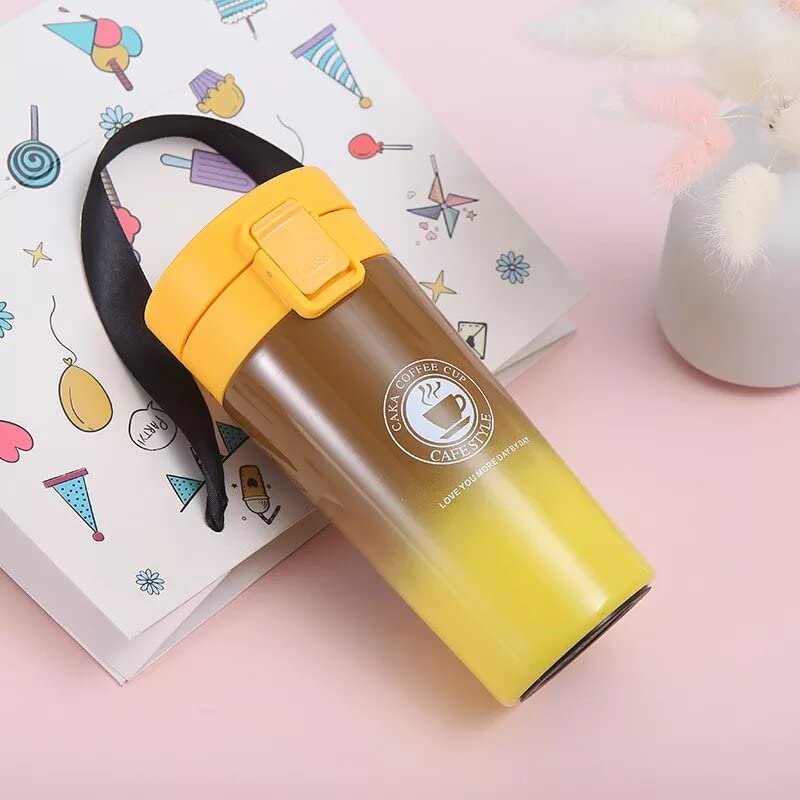 Vio Travel Coffee Mug Vacuum Insulated Stainless Steel with Flip Lid , Great for Ice Drinks and Hot Beverage (yellow-brown)