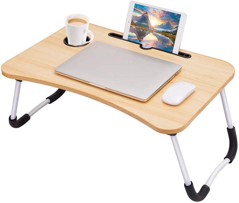 VIO Laptop Bed Tray Table Lap Desk Stand with Foldable Legs & Cup Slot for Watching Movie, Reading Book & Working On Bed (Beige)