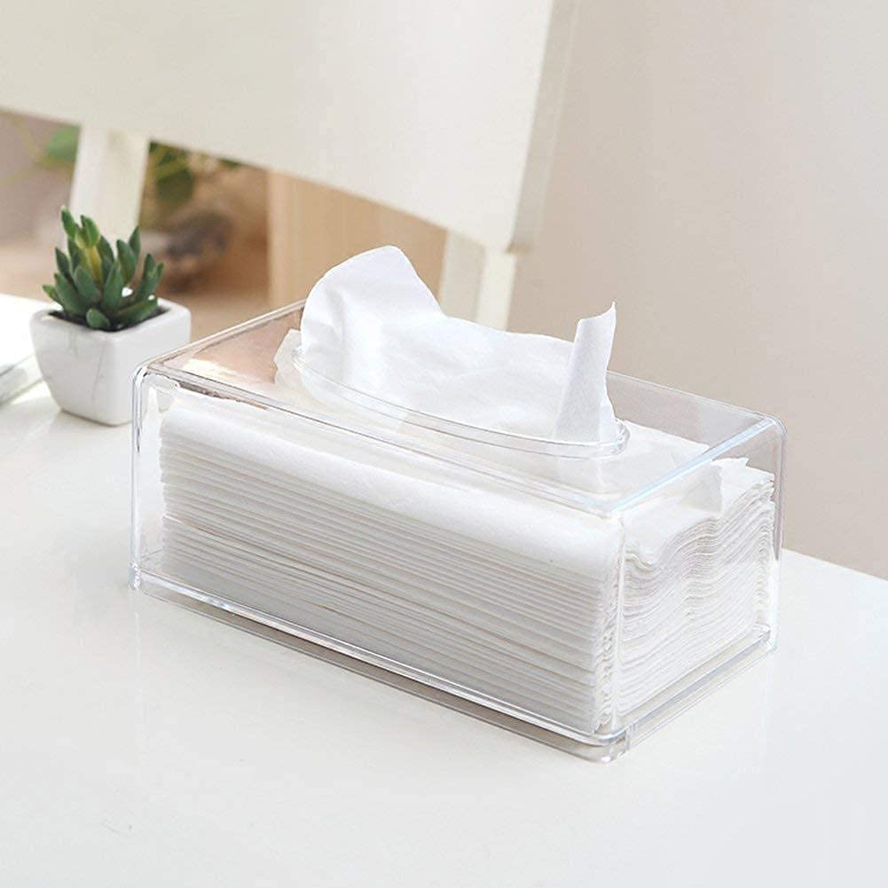 VIO Tissue Dispenser Box Cover Rectangular Clear Acrylic Mask Case Holder with Magnetic Bottom, Organizer for Bathroom, Kitchen and Office Room, Rectangle