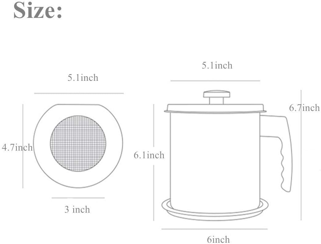 VIO Grease Container with Strainer, 1.7L Used Cooking Oil Container Deep Kitchen Fat Filter Pot Grease Keeper, Metal Large Frying Oil Disposal/Storage Can
