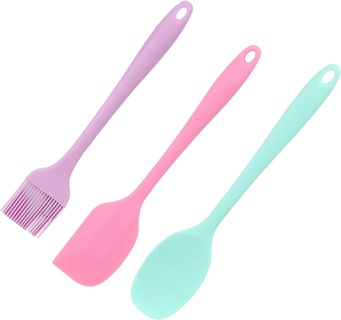 VIO Non-stick Silicone Kitchenware Cooking Tool Set, Flexible, Heat-Resistant, Easy-Clean Kitchen Rubber Spatula, Brush, Spoon (Assorted Colors) (Lavender-Pink-Blue)
