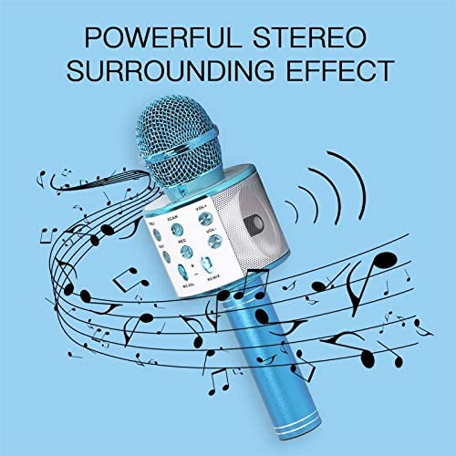 VIO Wireless 4 in 1 Bluetooth Karaoke Microphone, Handheld Portable Speaker Machine, Home KTV Player with Record Function, Compatible with Android & iOS Devices (Blue)