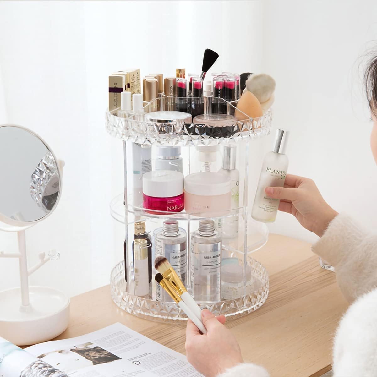 VIO 360°Rotating Cosmetic Makeup Storage Holder Organizer Adjustable, Storage Display Cases with 6 Layers, Fits Most Cosmetics, Jewelry, Makeup Brushes, Lipsticks
