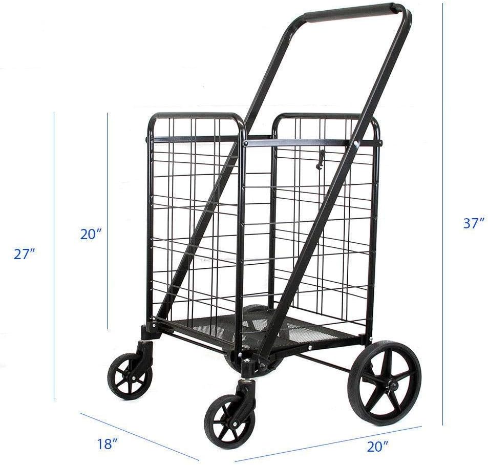 VIO Black Heavy Duty Portable Folding Shopping Utility Cart Trolley, Foldable Collapsible Grocery Shopping Trolley