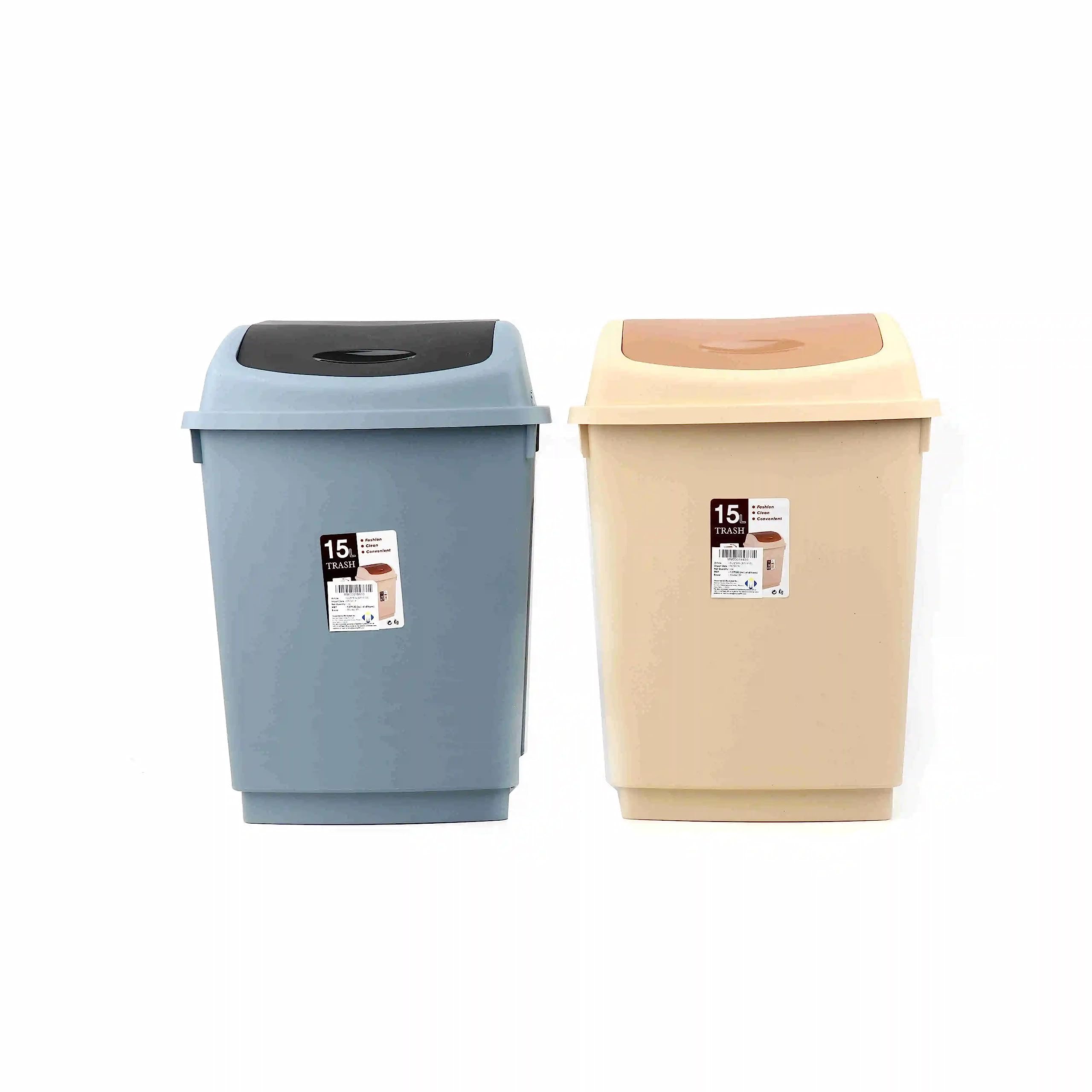 VIO Trash Can with Swing Top Lid, Swivel Lid Waste Bin, Rubbish Bin, Plastic Bin, Recycle Flip-Top Lid Dustbin, Trash Bin for Home, Kitchen, Bathroom, Bedroom, Office. (Grey-black)