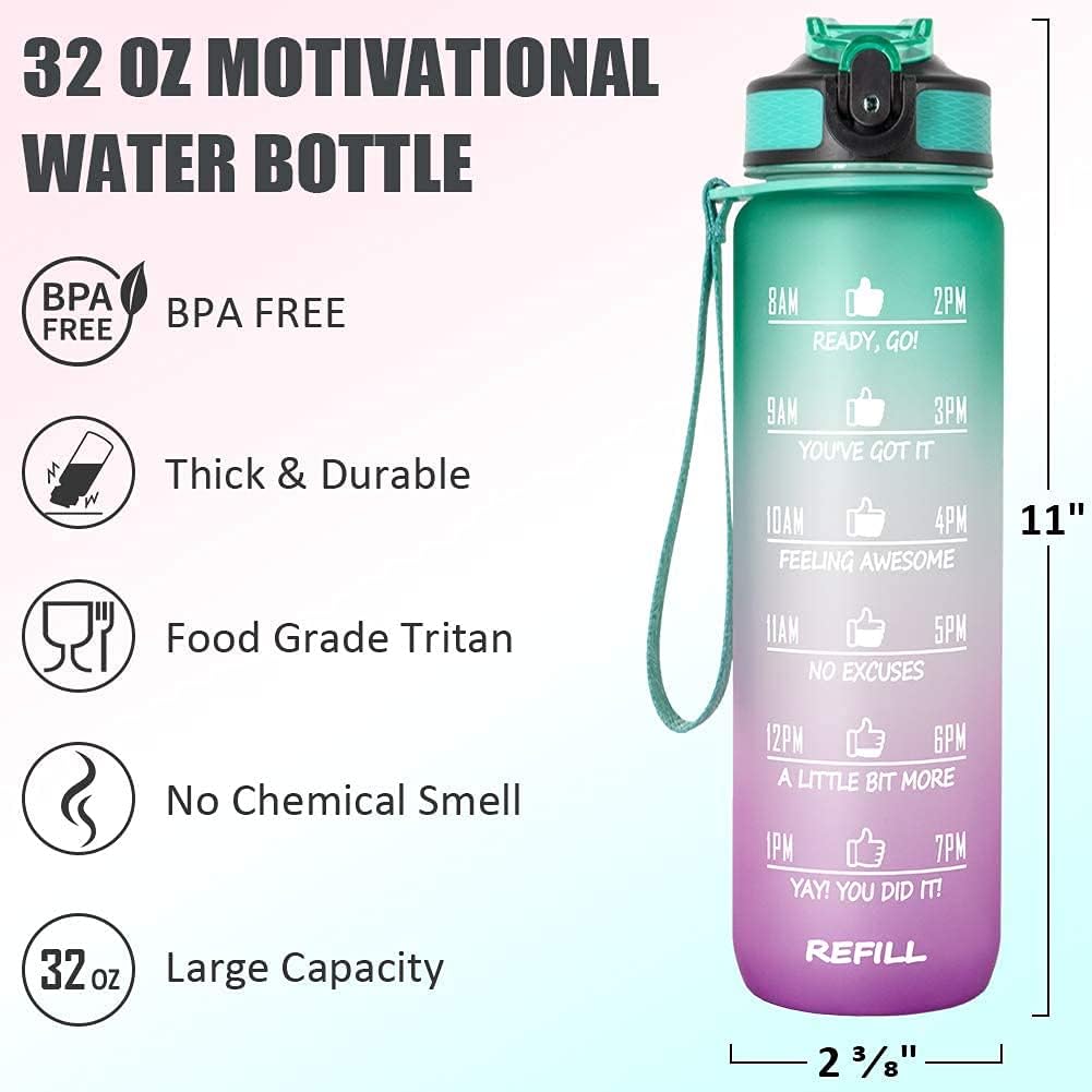 Vio Motivational Water Bottle With Time Marked To Drink, BPA Free Leak-Proof Sturdy,Daily Use For Fitness, Gym, Office and Outdoor Sports (blue-pink)