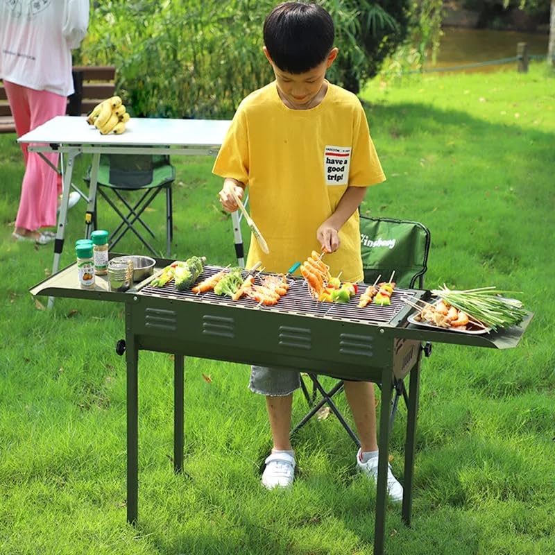 VIO Barbecue Grill Stainless Steel Charcoal Grill Foldable Durable Outdoor Household Camping BBQ Smoker for Outdoor Cooking Picnic Patio Backyard Camping Cooking (Medium with Accessories 45*42*25 CM)