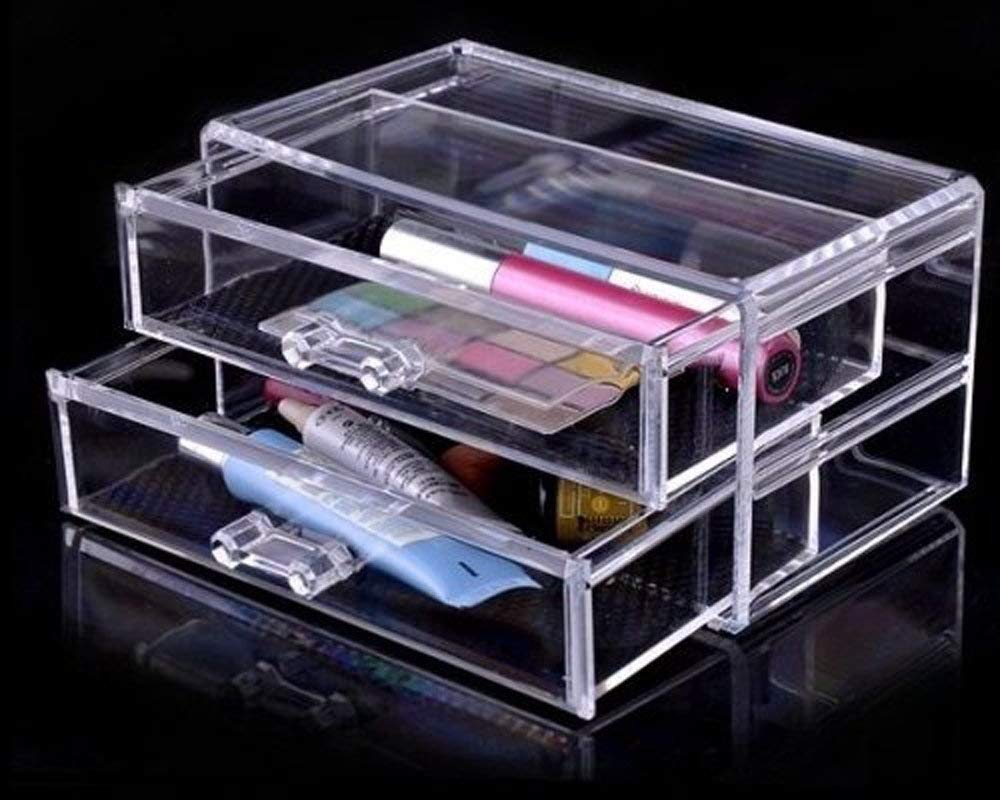 VIO Acrylic jewelry Cosmetic Makeup Vanity Organizer Case - 2 Drawer (pink shade)