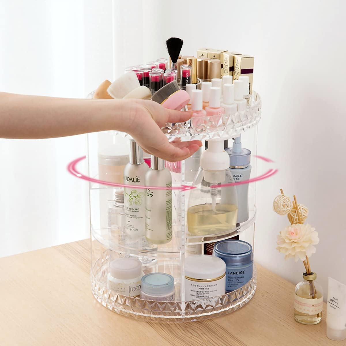 VIO 360°Rotating Cosmetic Makeup Storage Holder Organizer Adjustable, Storage Display Cases with 6 Layers, Fits Most Cosmetics, Jewelry, Makeup Brushes, Lipsticks