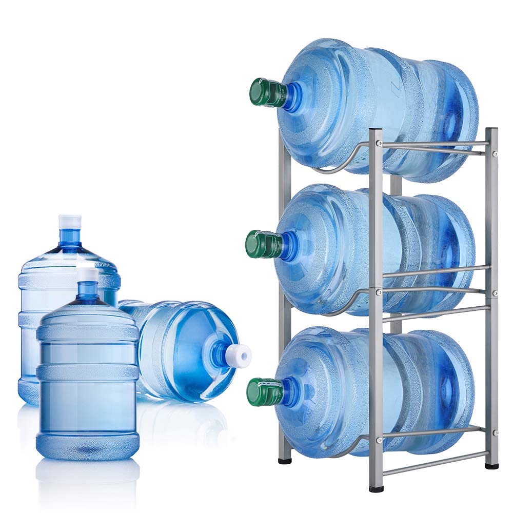 VIO Water Bottle Holder Cooler Jug Rack, 5 Gallon Water Bottle Storage Rack Detachable Heavy Duty Chrome Water Bottle Cabby Rack Caddy Carrier with Holder (1 Level Bottle Rack)