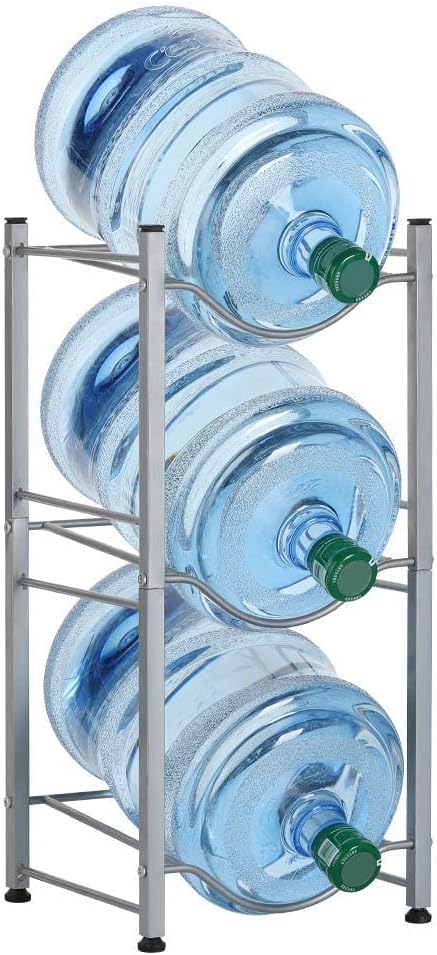 VIO Water Bottle Holder Cooler Jug Rack, 5 Gallon Water Bottle Storage Rack Detachable Heavy Duty Chrome Water Bottle Cabby Rack Caddy Carrier with Holder (1 Level Bottle Rack)