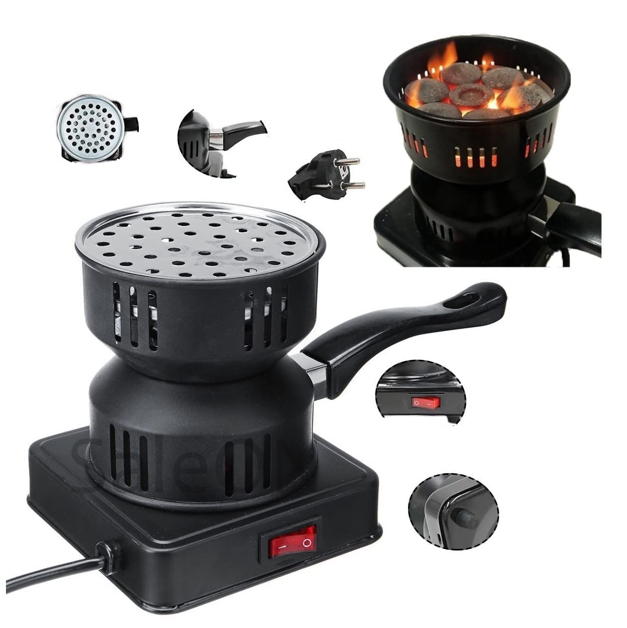VIO Charcoal Burner Heater Stove Electric Camping Cooking Stove Charcoal Stove Burner Electric Coal Lighter Electric - Black