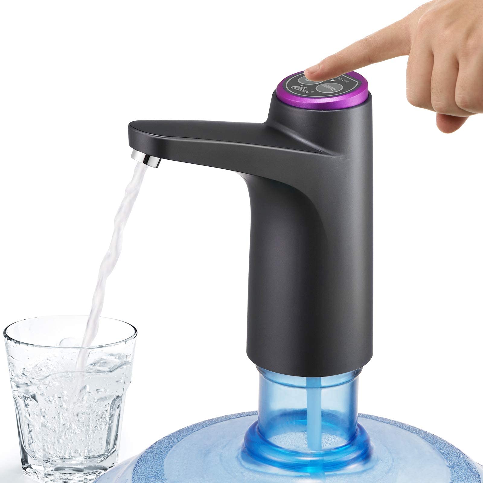 VIO Automatic Water Dispenser Pump for Drinking Water Can, with Rechargeable Battery, Hassle-Free, Easy Clean, Avoid Bacterial Retention and Portable Water Pump for Home (black)
