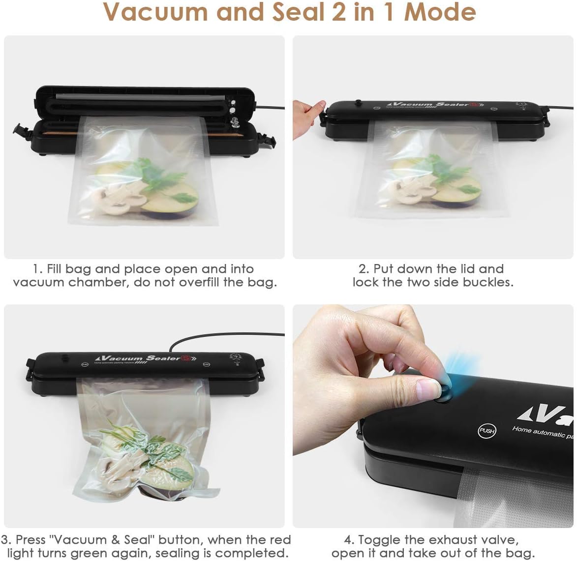 VIO Vacuum Sealer Machine, Automatic Food Sealer Machine Food Vacuum Air Sealing System for Food Preservation Storage Saver Easy to Clean