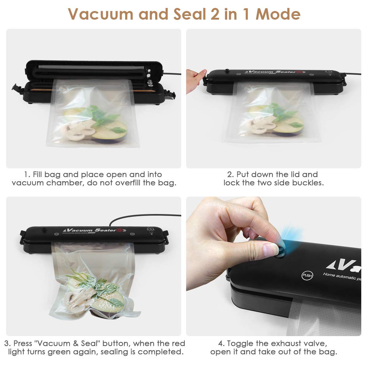 VIO Vacuum Sealer Machine, Automatic Food Sealer Machine Food Vacuum Air Sealing System for Food Preservation Storage Saver Easy to Clean