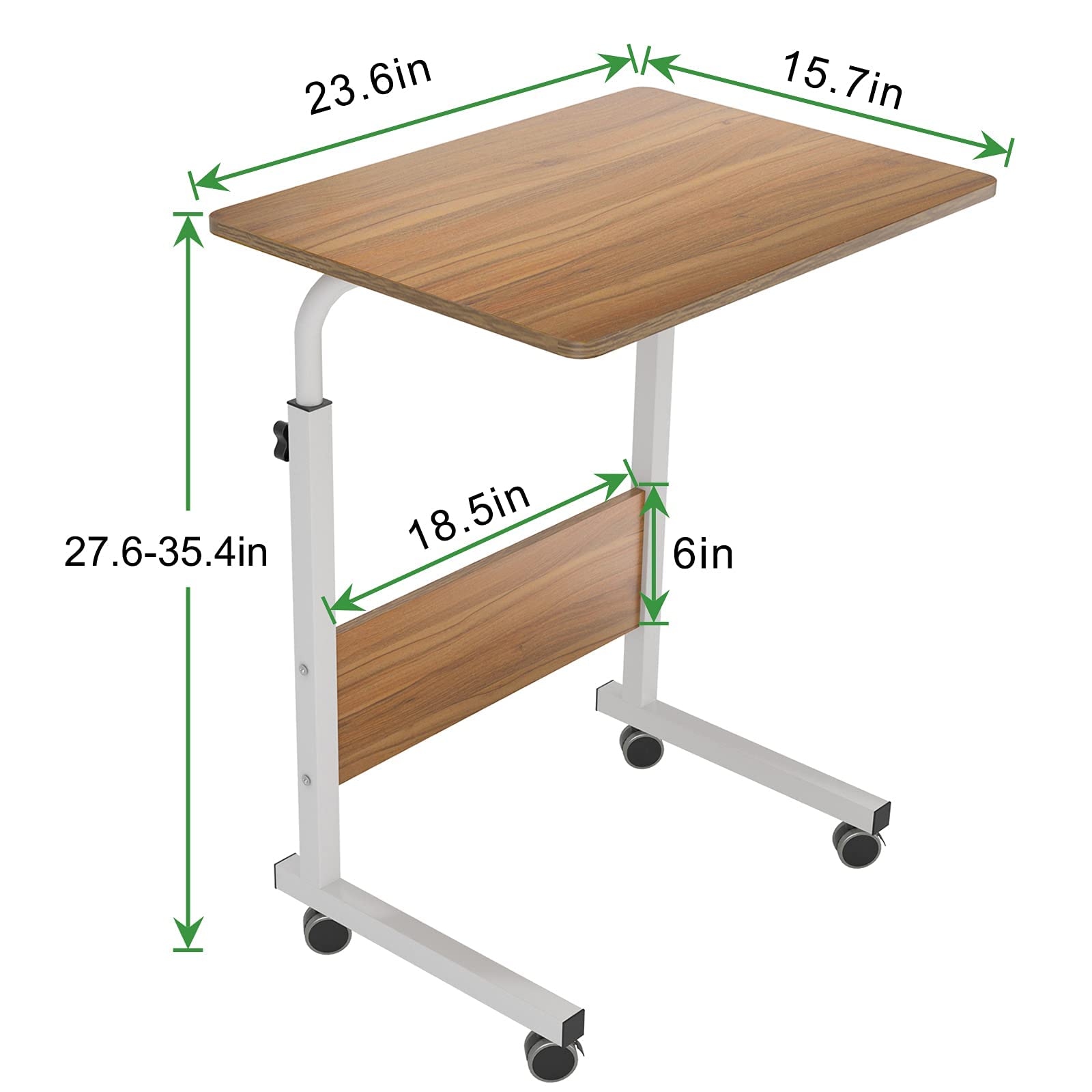 VIO Portable Laptop Table with Rolling Castor Wheels, Adjustable Overbed Mobile Table, Portable Laptop Computer Stand Desk Cart Tray