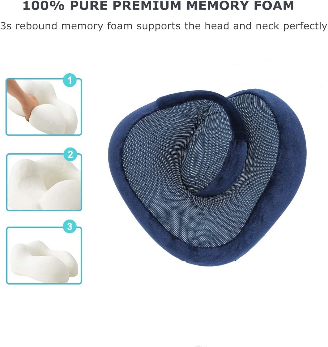 VIO Travel Pillow 100% Pure Memory Foam Neck Pillow with Machine Washable Cover, Airplane Travel Kit (BLUE)