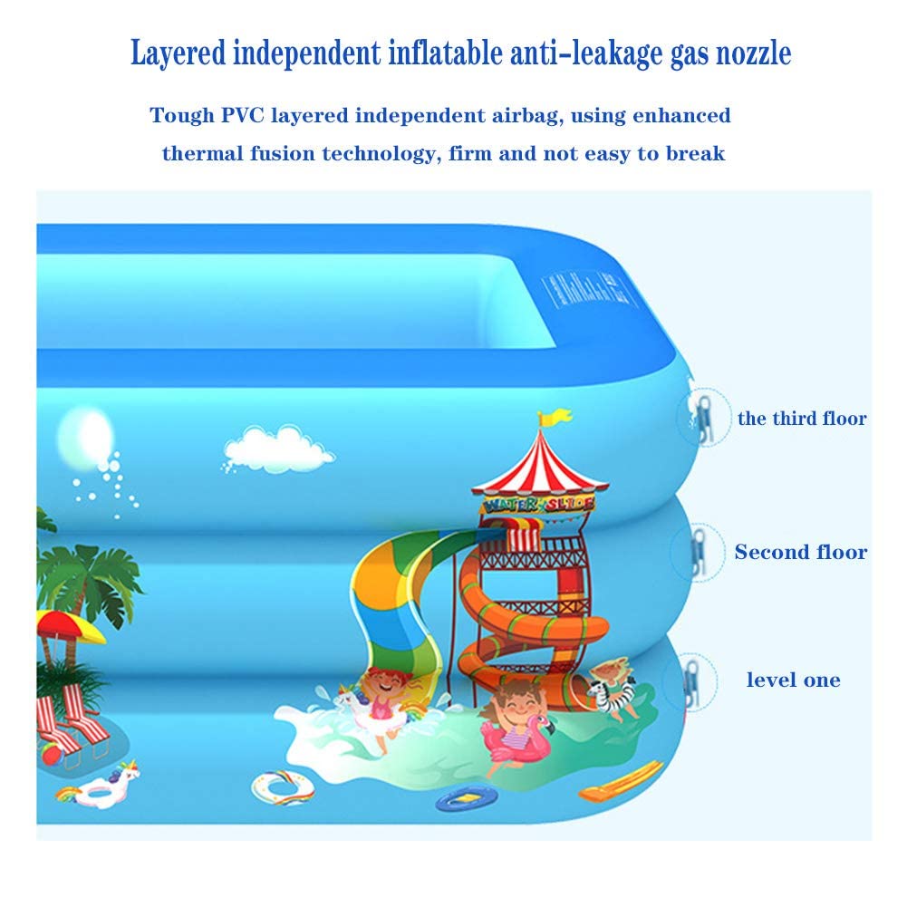 VIO Rectangular Inflatable Pool Three Ring Family Paddling Swimming Pool. Indoor & Outdoor, Backyard, Water Party Above Ground Pool For Kids And Adults - Blue (150 * 105 * 55)