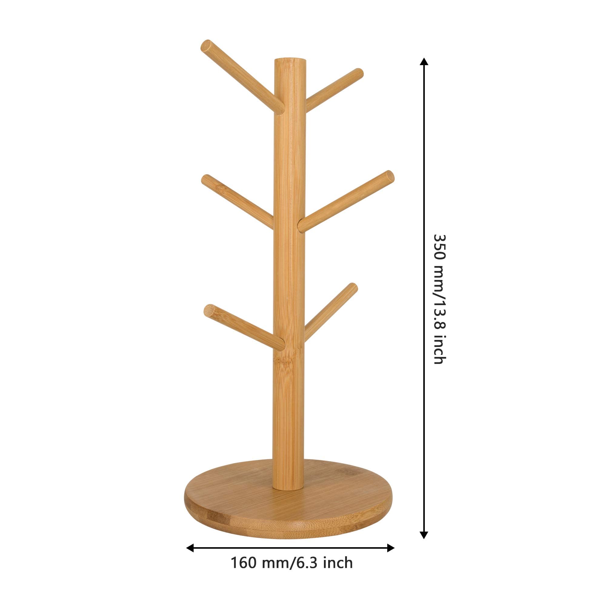 VIO Mug Rack Tree, Organic Bamboo Mug Holder/Stand, Mug Hook, Storage Coffee Tea Cup Organizer Hanger Holder with 6 Hooks (CIRCLE)