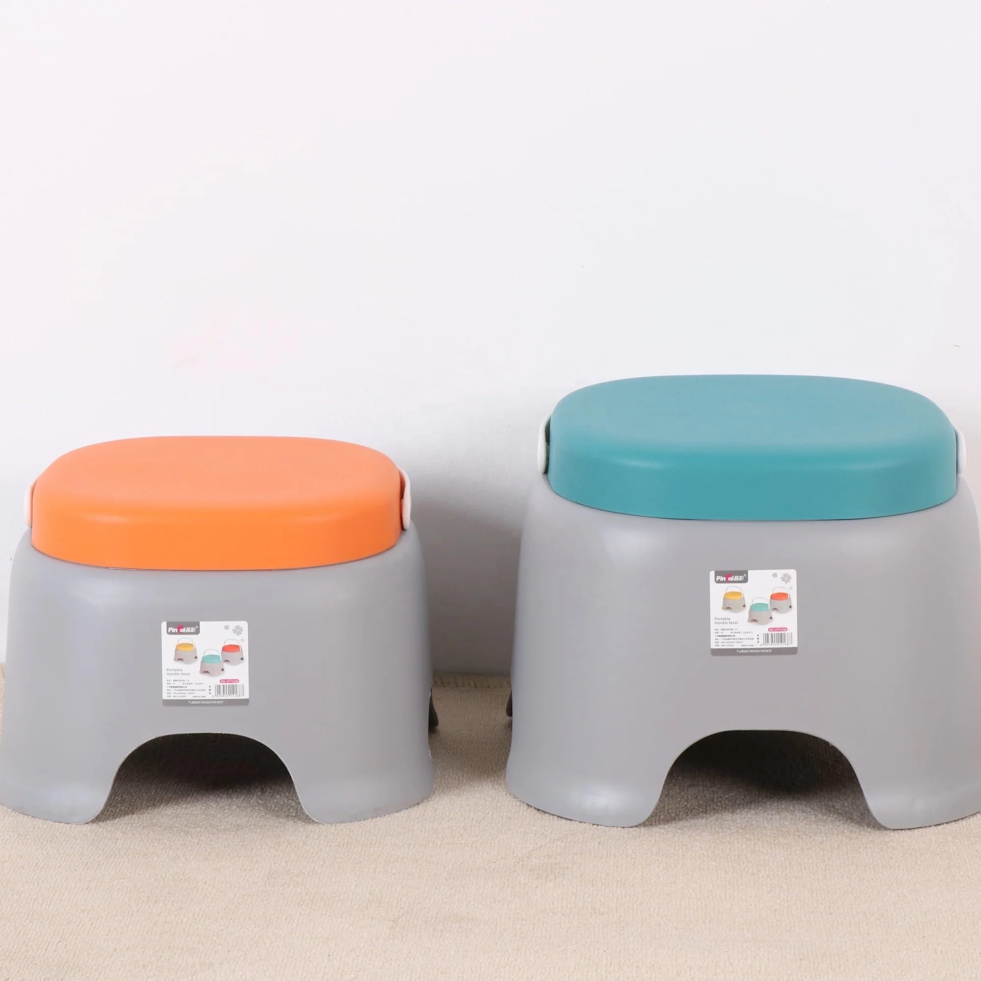 VIO Children's Lightweight, Portable, Plastic, Non-Slip, Stackable Stool for Kindergarten, Pre-School, Durable Easy-Carry Stool with Handle in Vibrant Colors (Medium) (Green-Medium)