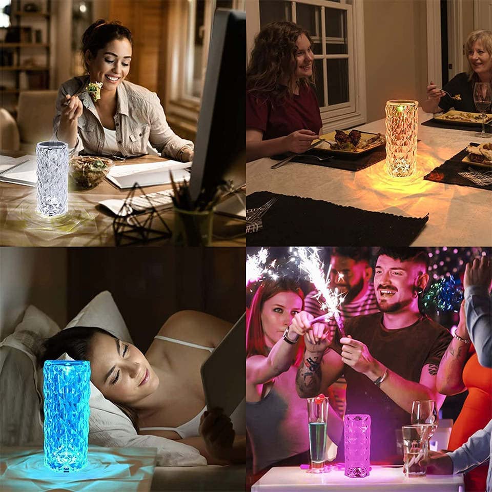 VIO Crystal Lamp Rechargeable Touch Table Lamp With USB-C Port , Rose Crystal Light, Acrylic Diamond Night Light for Restaurant Bedroom, Decorative Lamp for Party Dinner Table (rgb (16 colors))