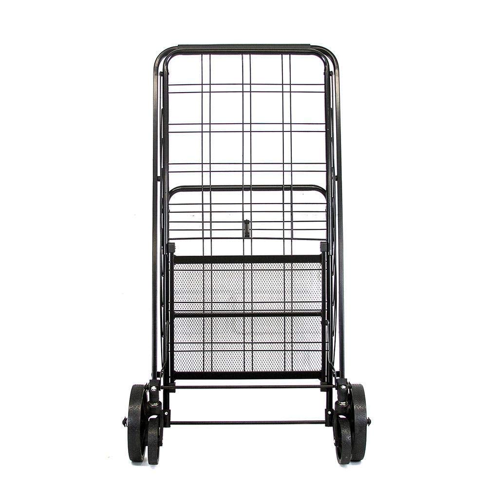 VIO Black Heavy Duty Portable Folding Shopping Utility Cart Trolley, Foldable Collapsible Grocery Shopping Trolley