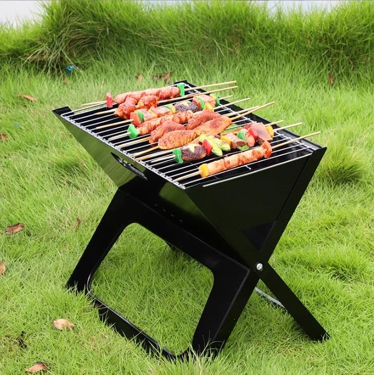 VIO Barbecue Grill Stainless Steel Charcoal Grill Foldable Durable Outdoor Household Camping BBQ Smoker for Outdoor Cooking Picnic Patio Backyard Camping Cooking (Medium with Accessories 45*42*25 CM)