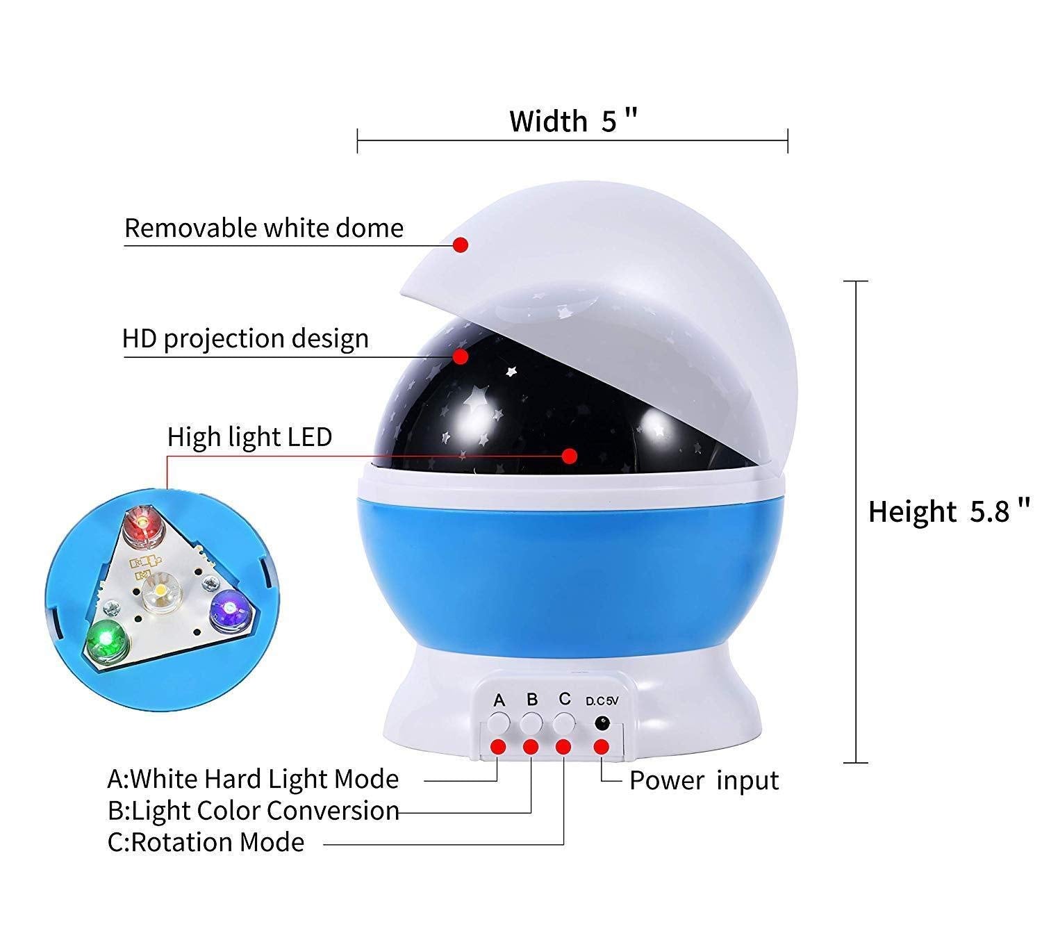 VIO Sun and Star Lighting Lamp 4 LED Bead 360° Romantic Room Rotating Star Projector, Light Lamp Starry Moon Sky Night Projector Kid Bedroom Lamp for Christmas (BLUE)