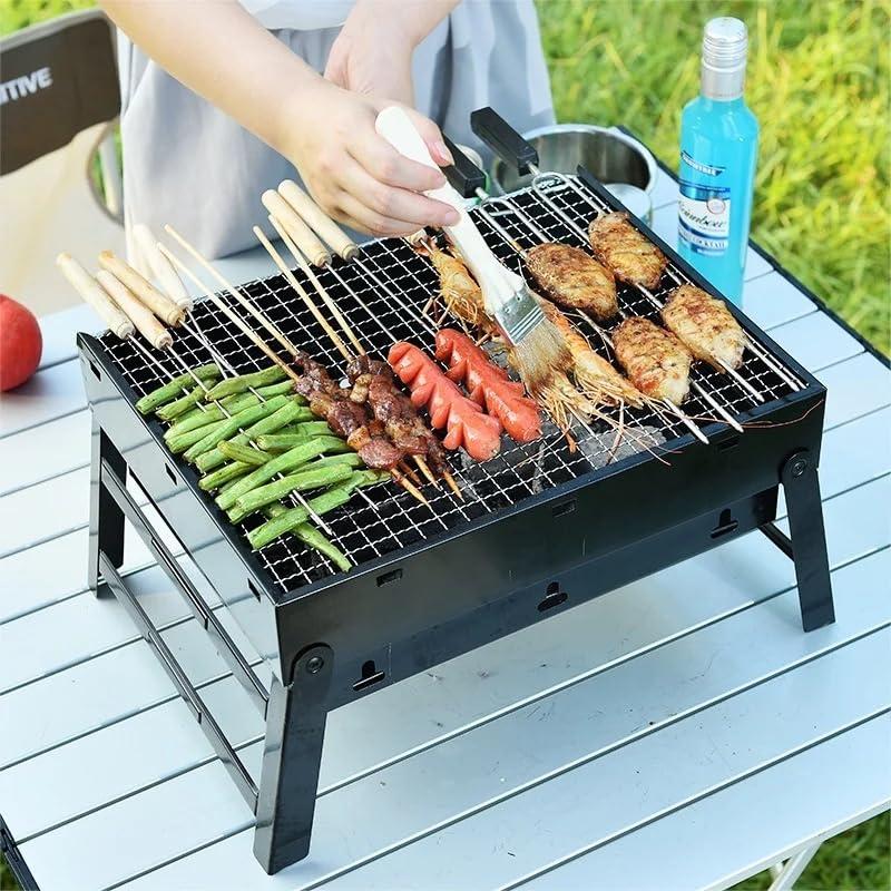 VIO Barbecue Grill Stainless Steel Charcoal Grill Foldable Durable Outdoor Household Camping BBQ Smoker for Outdoor Cooking Picnic Patio Backyard Camping Cooking (Medium with Accessories 45*42*25 CM)