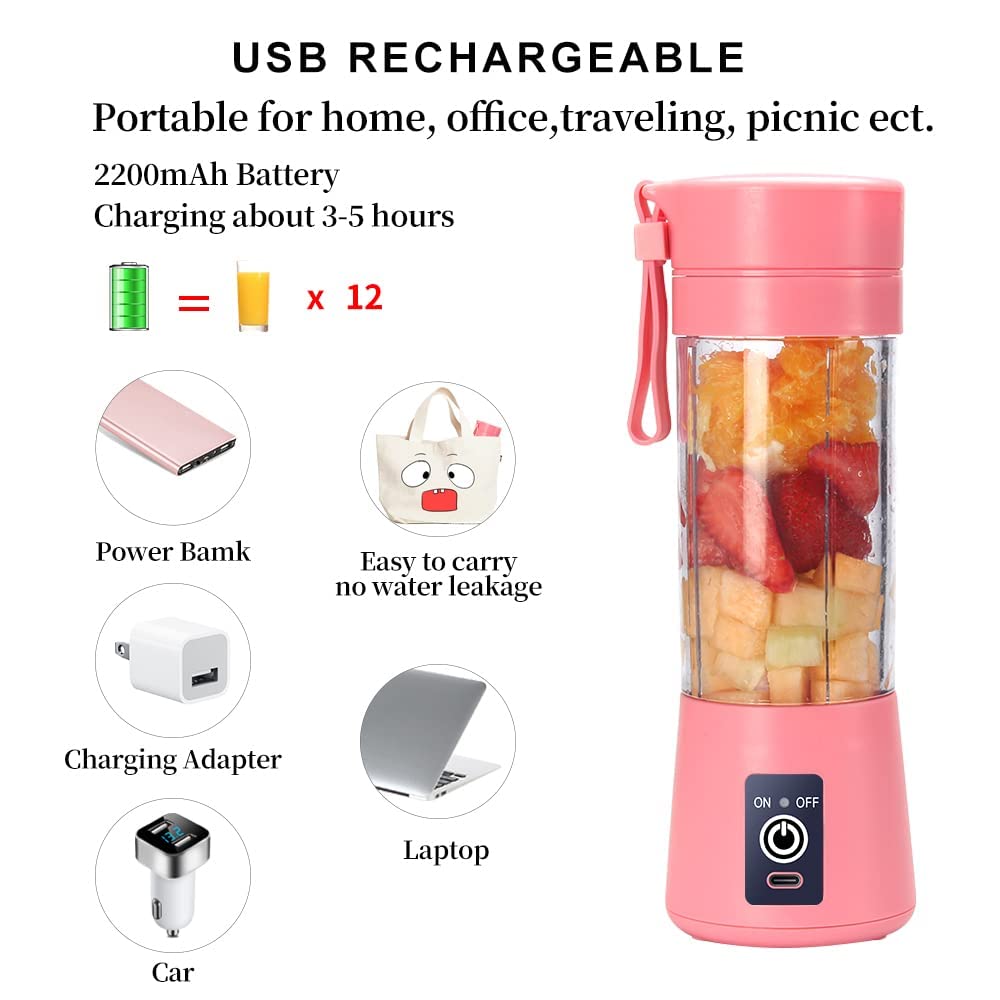 VIO Portable Blender, 380ml , Personal Mixer Fruit Rechargeable with USB, Mini Blender for Milk Shakes, Smoothie, Fruit Juiceor for Sports, Office, Travel (blue)