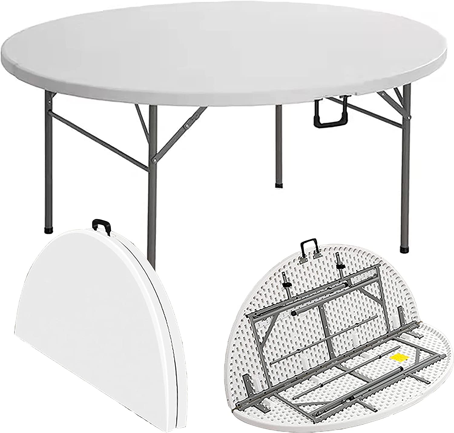 VIO Round Folding Table, Adjustable Height Lightweight Portable Camping Table Foldable Storage Design for Party Picnic Beach Camping BBQ Outdoor Indoor Use Furniture