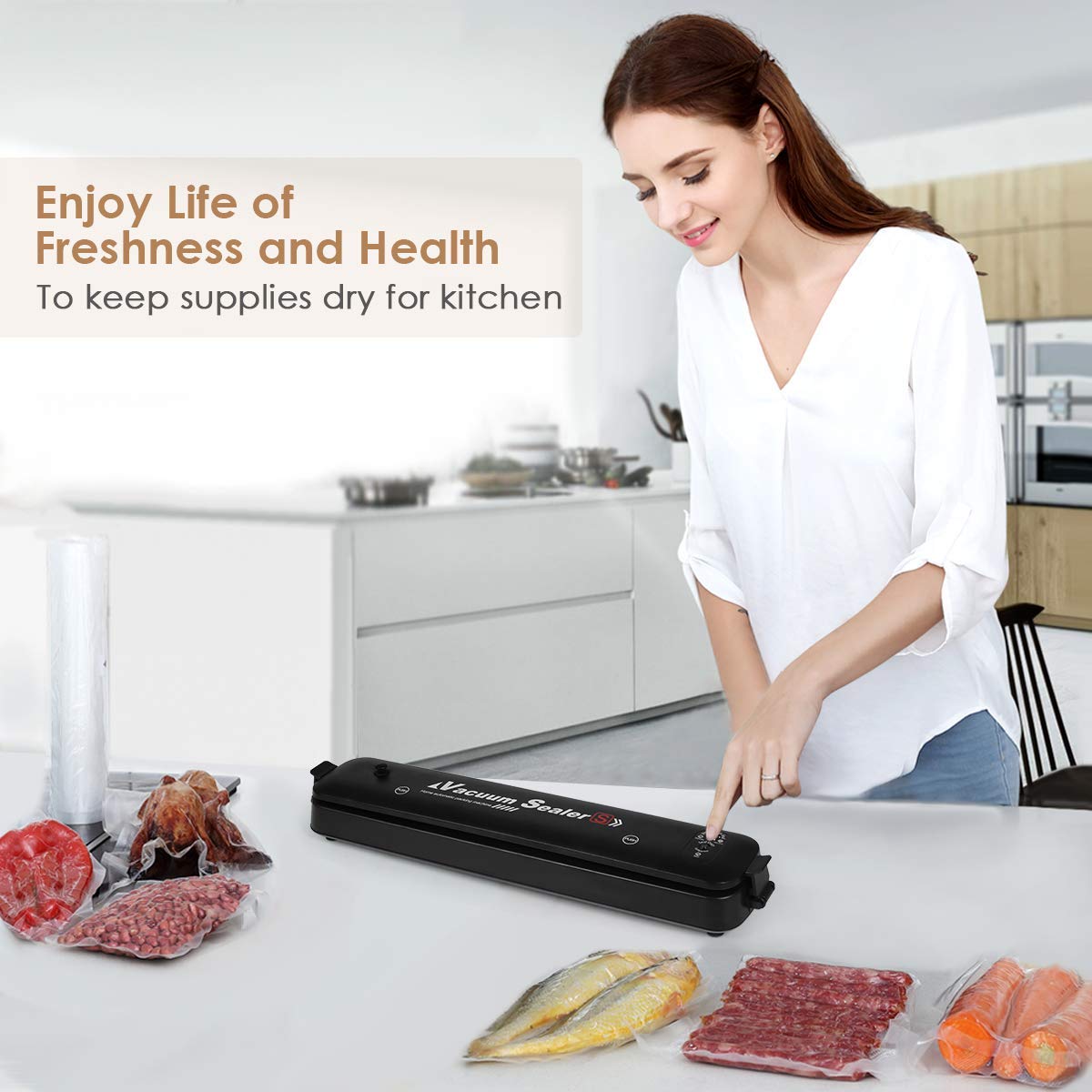 VIO Vacuum Sealer Machine, Automatic Food Sealer Machine Food Vacuum Air Sealing System for Food Preservation Storage Saver Easy to Clean