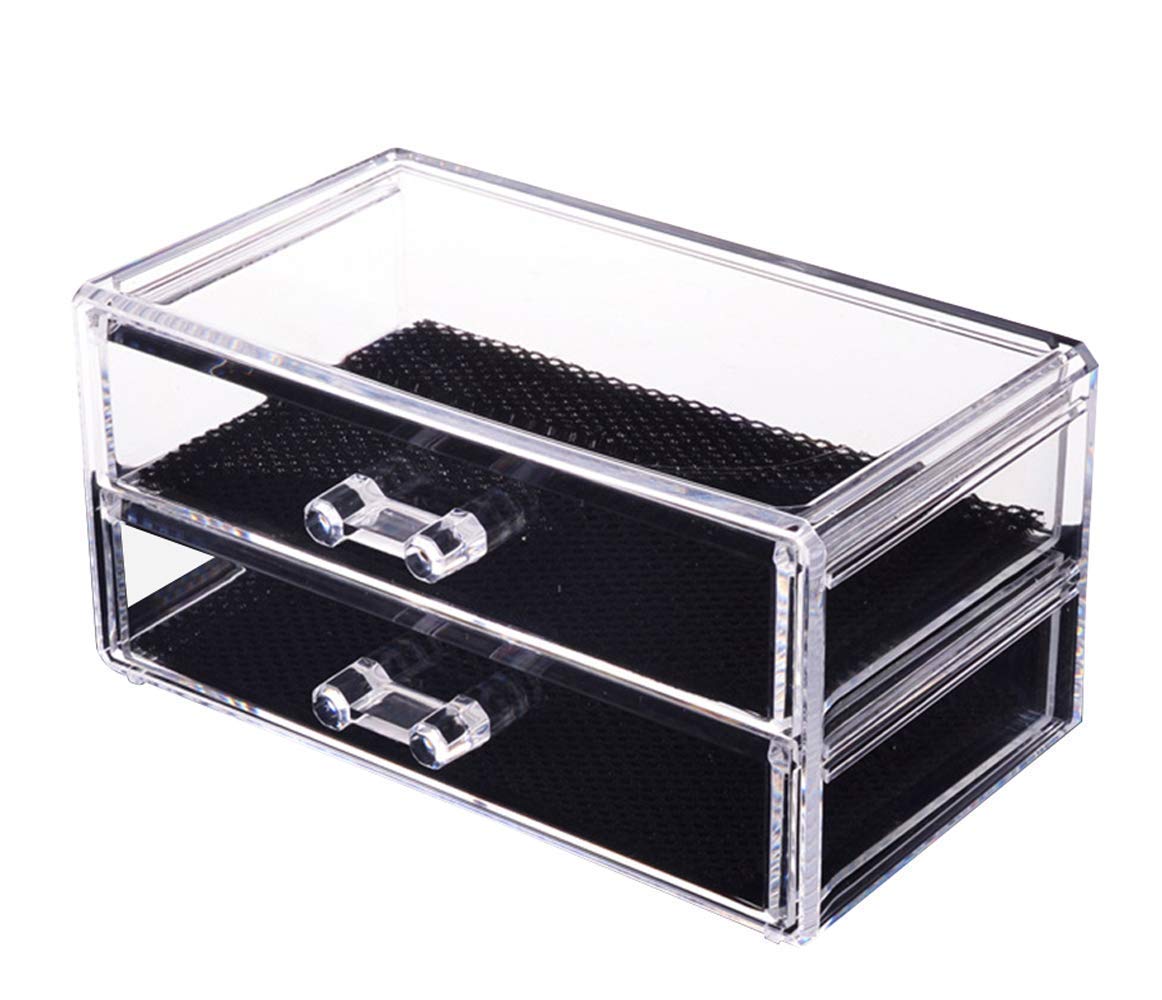 VIO Acrylic jewelry Cosmetic Makeup Vanity Organizer Case - 2 Drawer (pink shade)