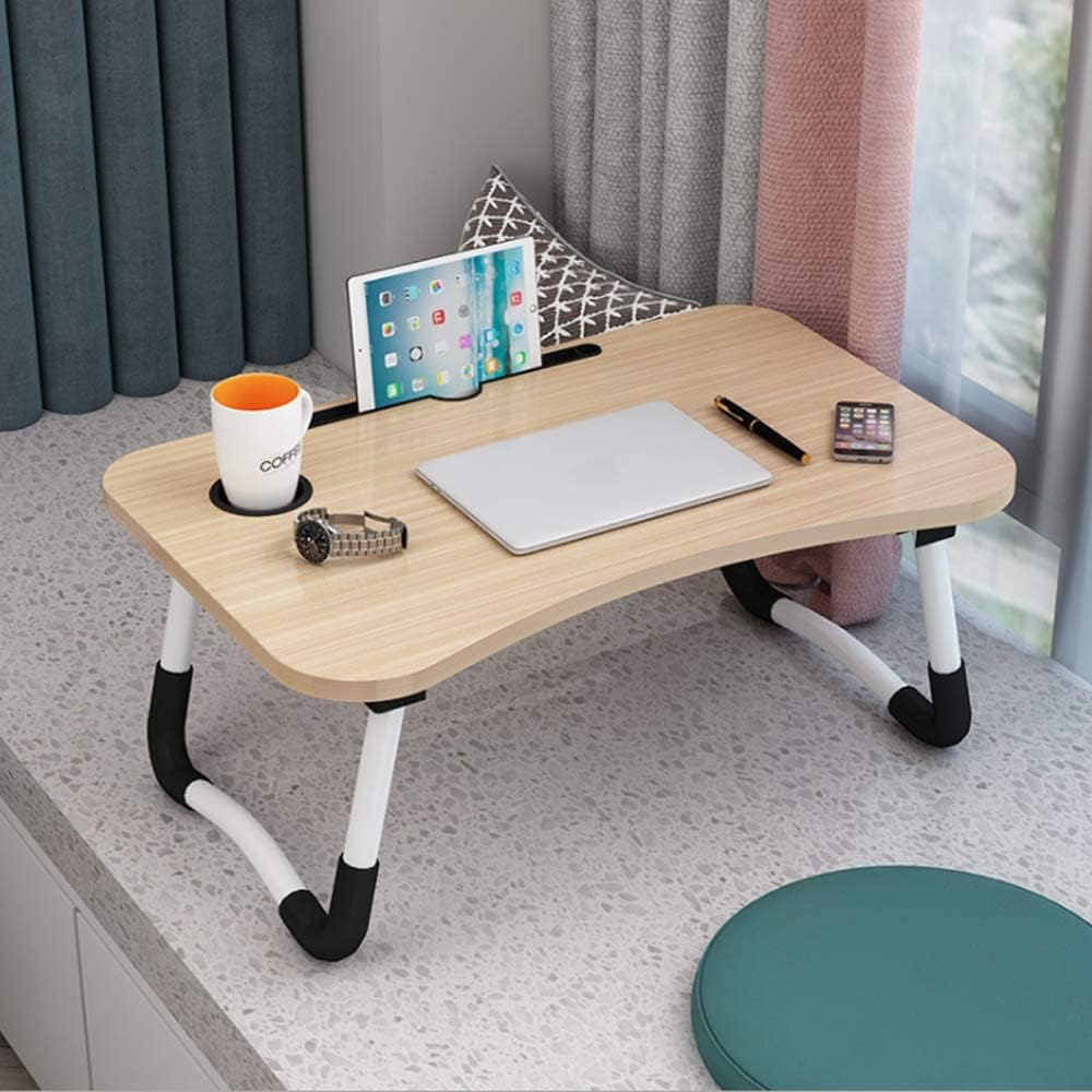 VIO Laptop Bed Tray Table Lap Desk Stand with Foldable Legs & Cup Slot for Watching Movie, Reading Book & Working On Bed (Beige)