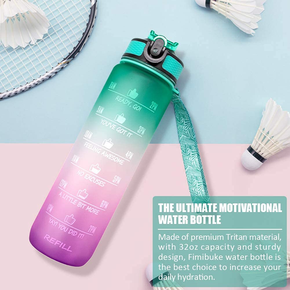Vio Motivational Water Bottle With Time Marked To Drink, BPA Free Leak-Proof Sturdy,Daily Use For Fitness, Gym, Office and Outdoor Sports (blue-pink)