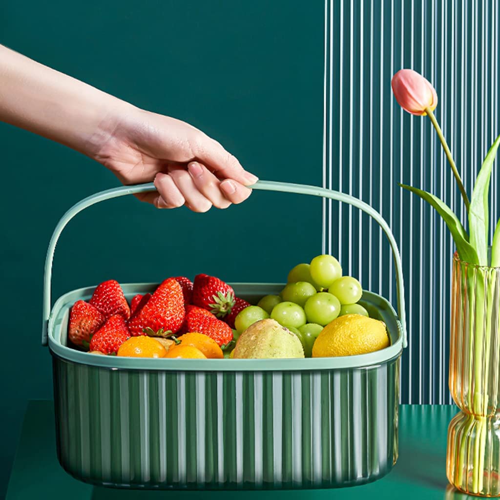 VIO Double-layer Plastic Fruits Vegetable Washing Basket Detachable Kitchen Strainer Colander Bowl with Handle Plastic Pasta Strainer Drain Basin Clean Food Strainer (GREEN)