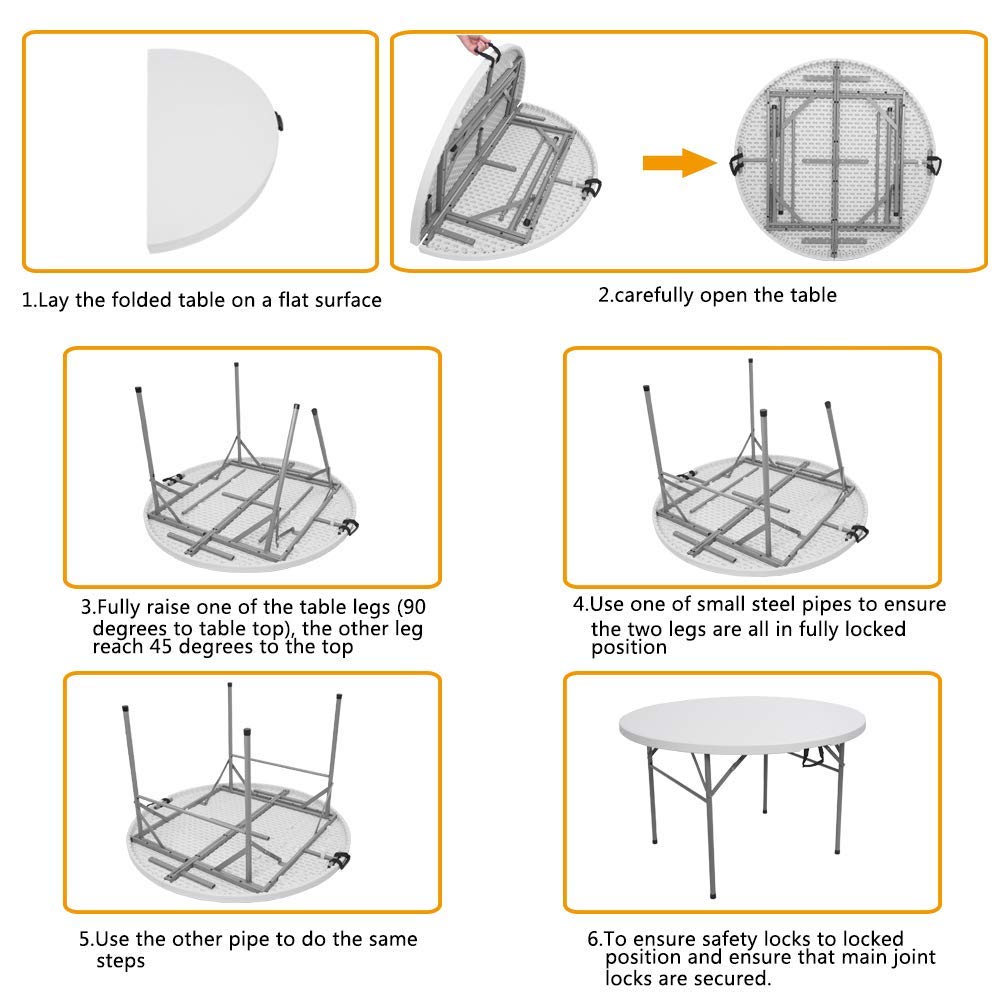 VIO Round Folding Table, Adjustable Height Lightweight Portable Camping Table Foldable Storage Design for Party Picnic Beach Camping BBQ Outdoor Indoor Use Furniture