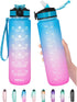 Vio Motivational Water Bottle With Time Marked To Drink, BPA Free Leak-Proof Sturdy,Daily Use For Fitness, Gym, Office and Outdoor Sports (blue-pink)