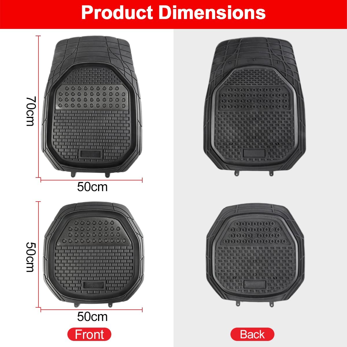 VIO Automotive Floor Mats Black Universal Fit Heavy Duty Rubber for all weather protection fits most Cars, SUVs, and Trucks, 4 Piece