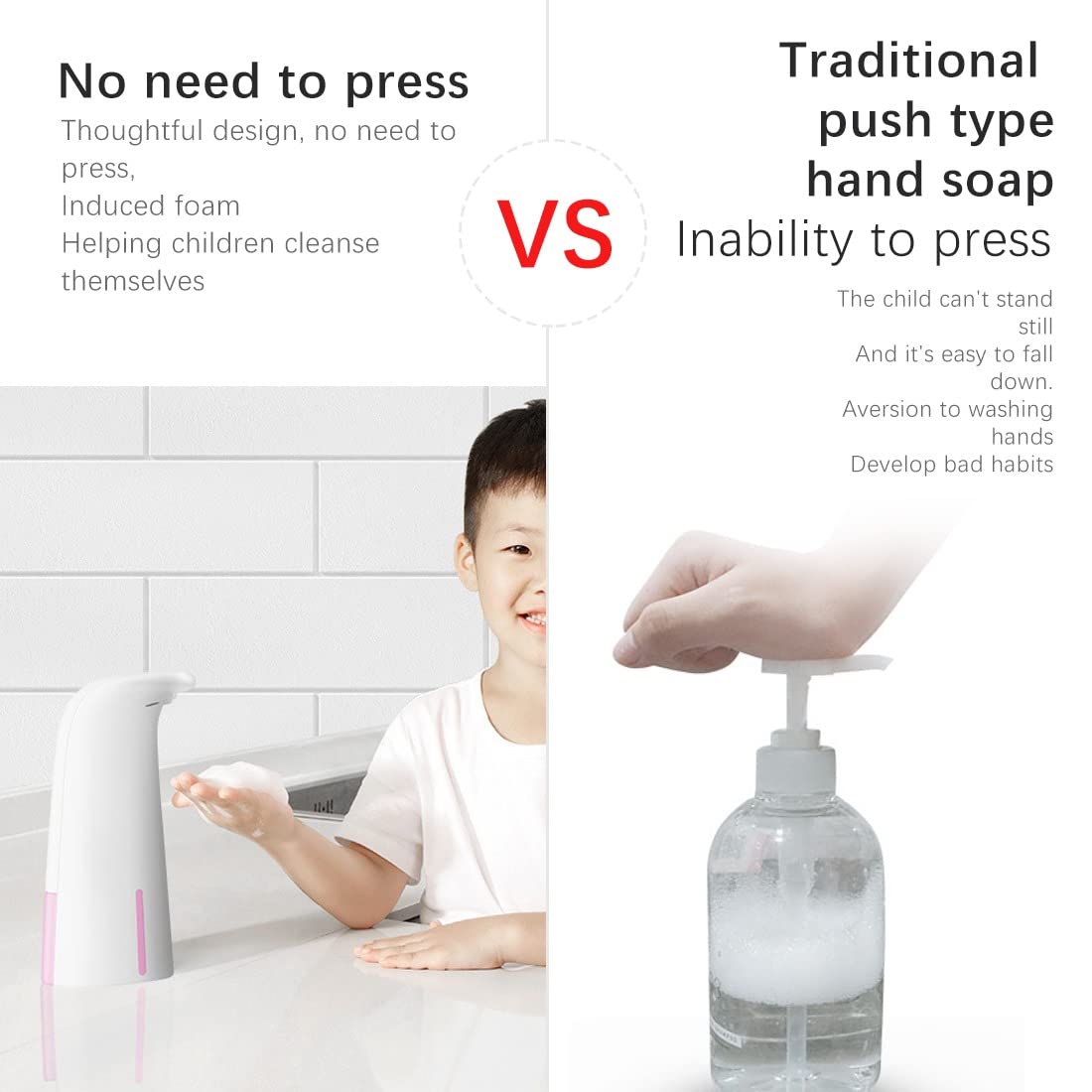 VIO 250ML Capacity Automatic Sensor Soap Dispenser, Touchless Infrared Foam Soap Dispenser Battery Hand Free Counter top Soap Dispensers