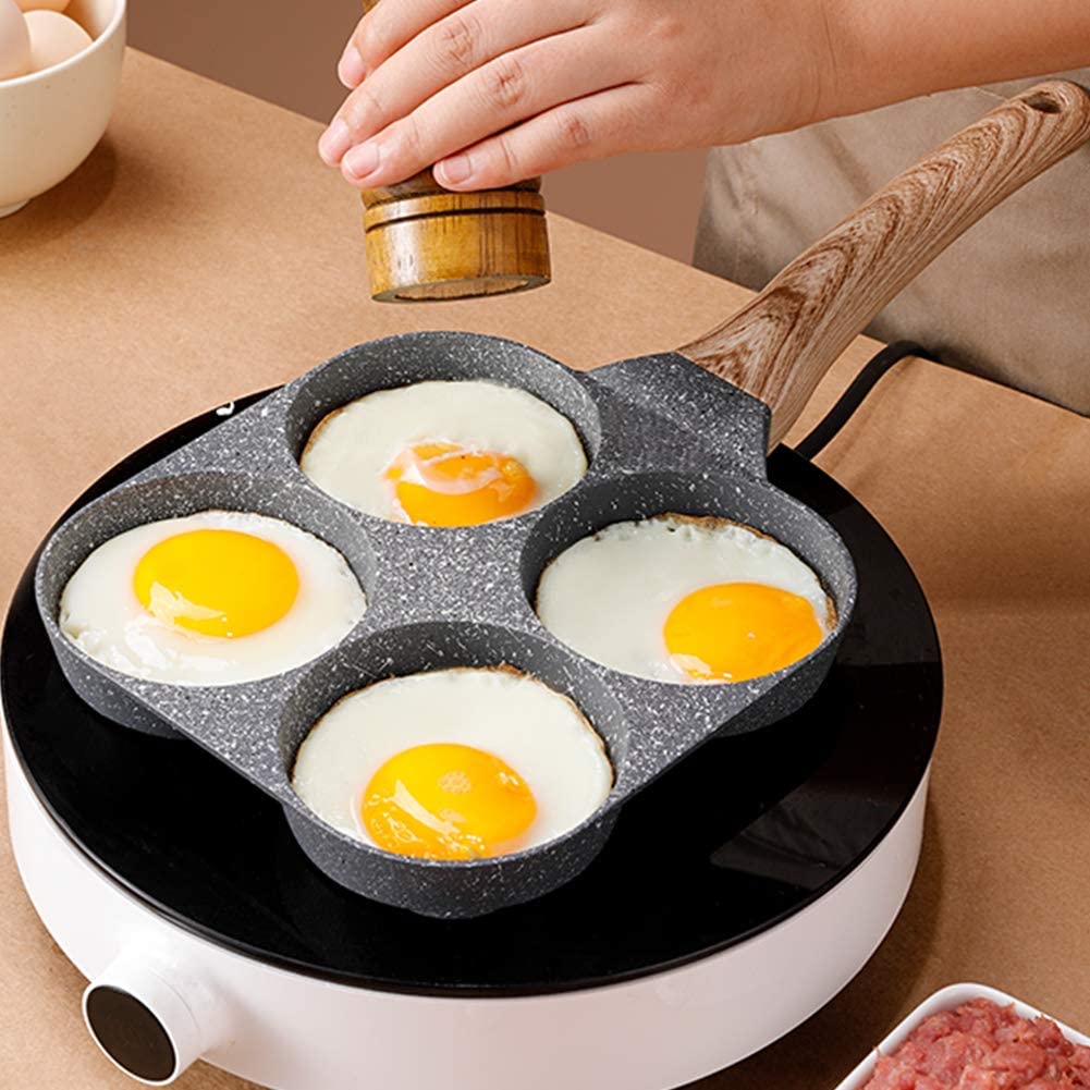 VIO Four-Cup Fried Egg Pan, Medical Stone Non-Stick Frying Pan for Breakfast,Divided Egg Skillet Suitable for Gas Stove and Induction Cooker