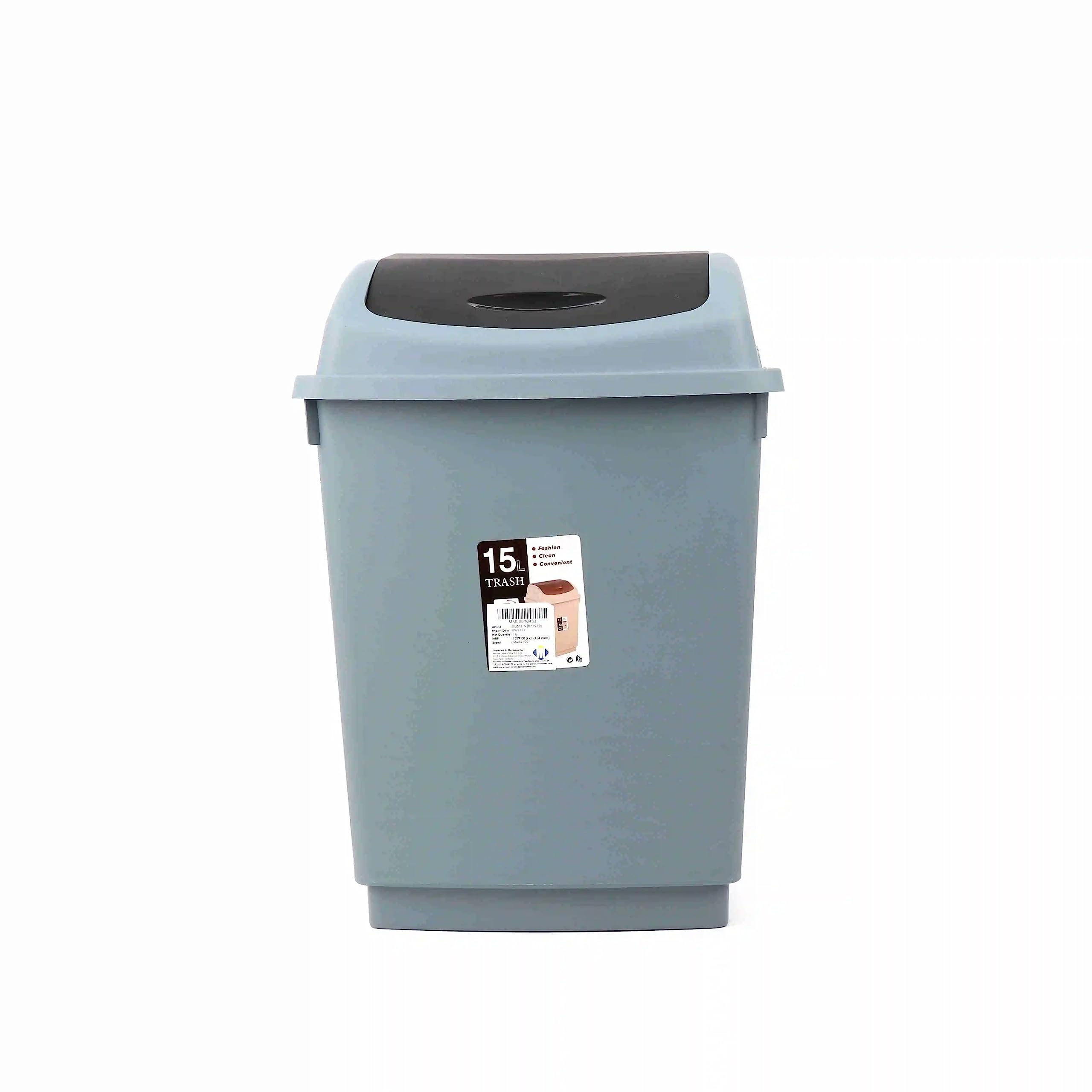 VIO Trash Can with Swing Top Lid, Swivel Lid Waste Bin, Rubbish Bin, Plastic Bin, Recycle Flip-Top Lid Dustbin, Trash Bin for Home, Kitchen, Bathroom, Bedroom, Office. (Grey-black)