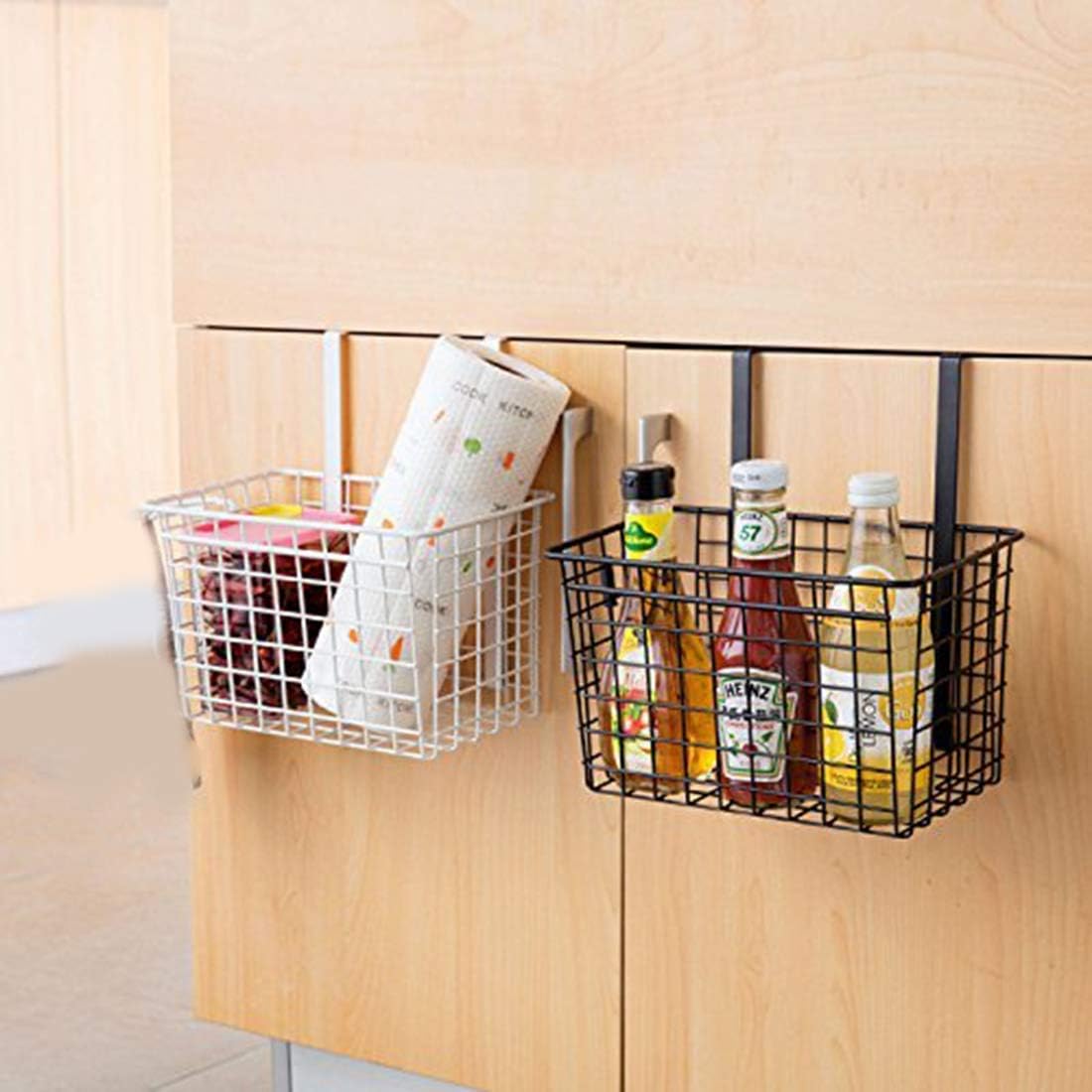 VIO Multifunctional Metal Wire Grid Hanging Storage Basket, Over the Cabinet Door Storage Organizer Rack, No-Drill Basket Holder for Kitchen, Room, Pantry, Bathroom, Home (BLACK)