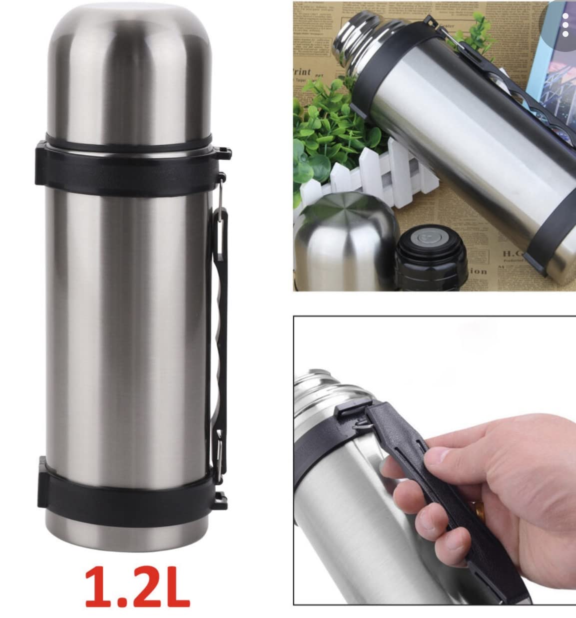 VIO Stainless Steel Vacuum Flask, Insulated Hot and Cold Bottle, Leak Resistant Sports Vacuum Insulation Bottle, Thermos Vacuum Flask with Cup for Indoor Outdoor Use (1200 ML)