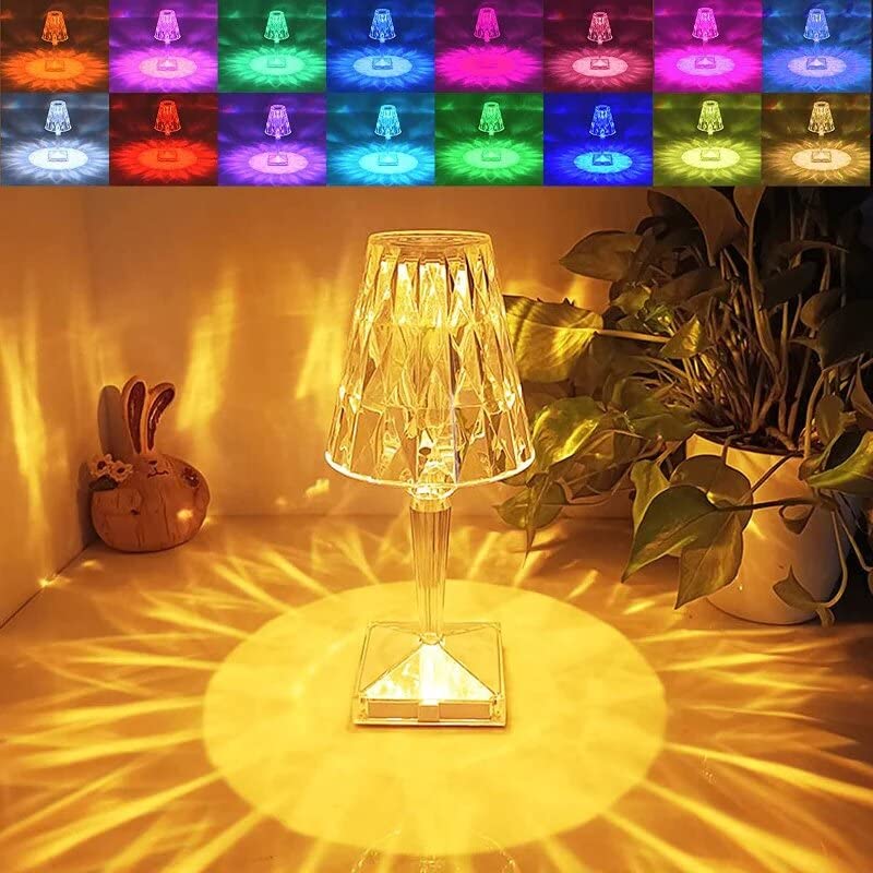 VIO Diamond Rechargeable Bedside Desk lamp 16 Colors Portable Cordless Table Light Battery Night Light for Bedroom Living Room Office Outdoor Camping Crystal Desk lamp Light Nightstand Lamp